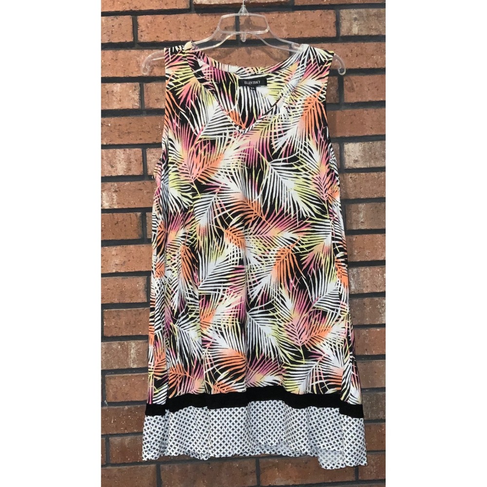 Ellen Tracy Multicolor‎ Palm Leaves Sleeveless Dress Size XL